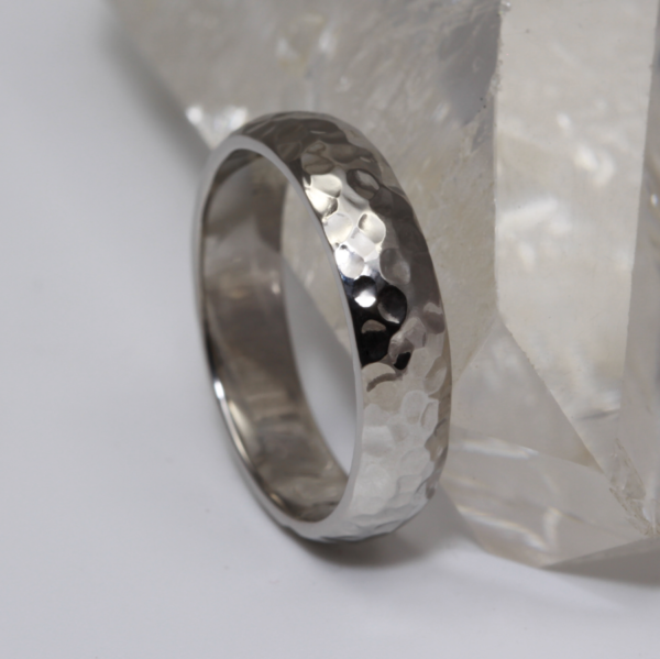 The Glenshee: Recycled 950 Platinum Wedding Ring with Hammered finish