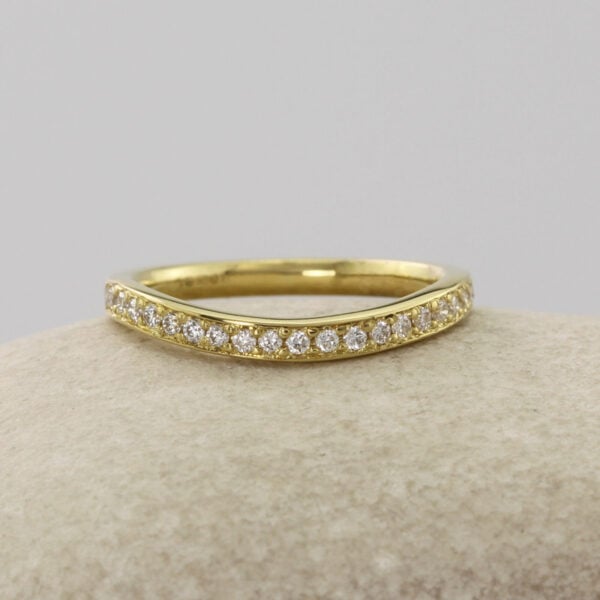The Creevan: Handmade 14ct Yellow Gold Bead Set Bespoke Curved Diamond or Moissanite Ring