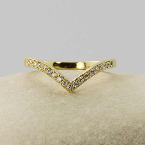 The Dee: Recycled 14ct Yellow Gold Bespoke Contoured Point Bead Set Diamond or Moissanite Ring