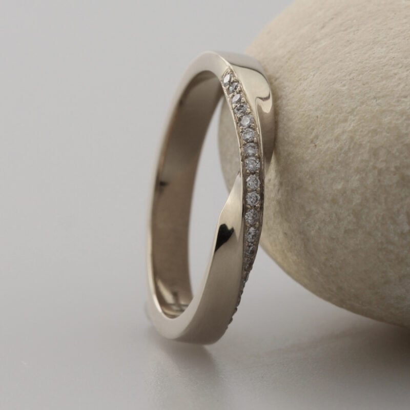 Unique 18ct white gold diamond twist wedding ring