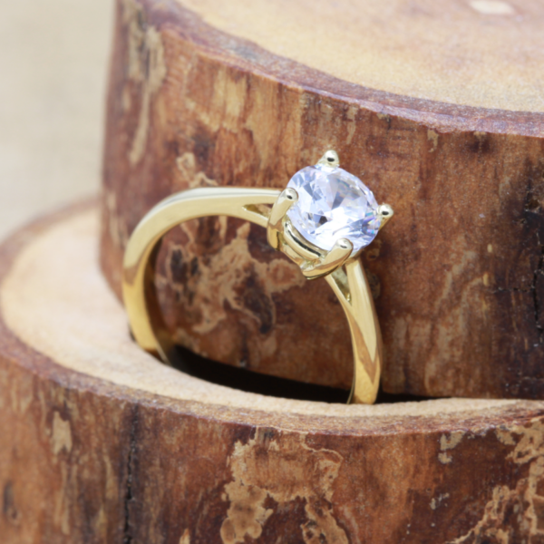 The Klunie: 14ct Yellow Gold Four Prong Basket Solitaire Moissanite or Diamond Engagement Ring