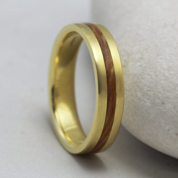 The Elvanfoot: Handmade 18ct Yellow Gold Ring with Wood Inlay