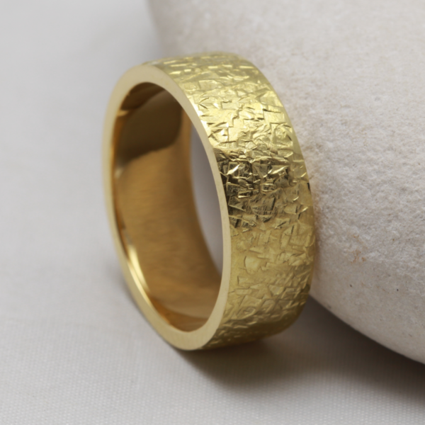 The Mennock: Recycled 18ct Gold Wedding Ring with Hammered finish