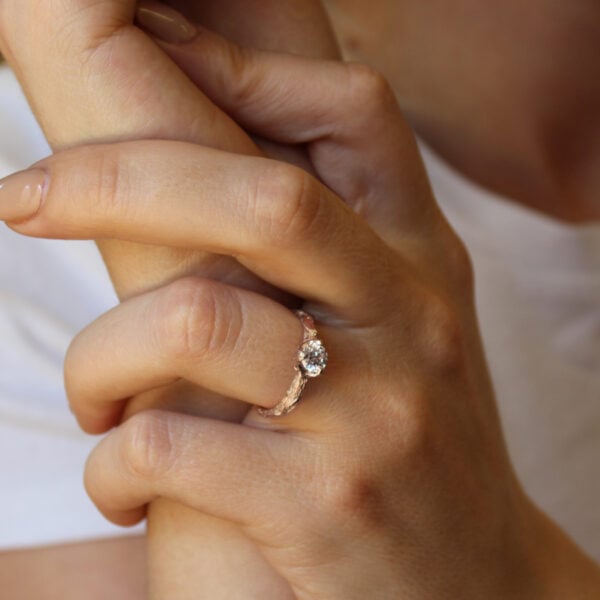 The Mossy: Handmade 14ct Rose Gold Diamond or Moissanite Twig Engagement Ring