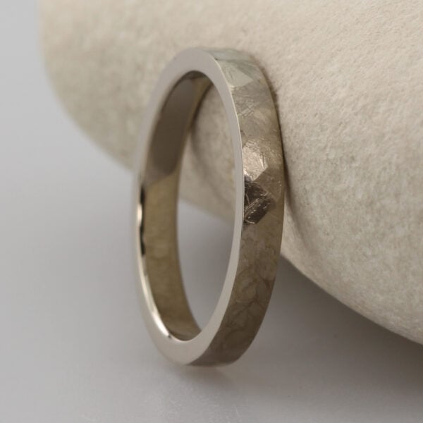 The Cavanacaw: Ethical 18ct White Gold Wedding Ring with Hammered finish