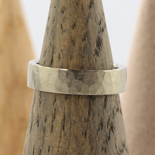 The Cavanacaw: Ethical 18ct White Gold Wedding Ring with Hammered finish
