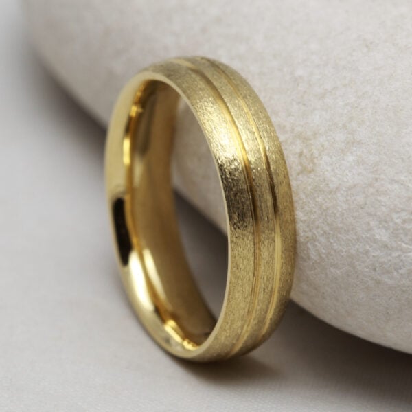 The Clow: Recycled 18ct Yellow Gold double channel cut Wedding Band