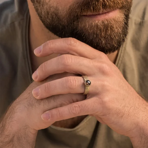 The Kushikino: Handmade 18ct Rose Gold with Yellow and White Gold Mokume Gane Engagement Ring with 0.90ct Cocoa Orange Lab Grown Diamond