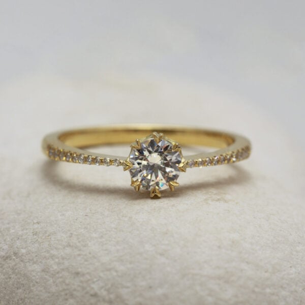 The Cally: 14ct Yellow Gold Crown Set Diamond or Moissanite Engagement Ring