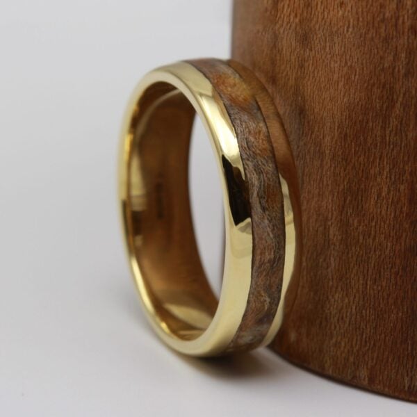 The Fillan: Recycled 18ct Yellow Gold Ring with Wood Inlay