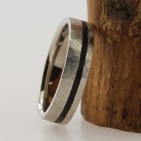 The Kirk: Recycled 950 Platinum Ring with Icelandic Basalt Inlay