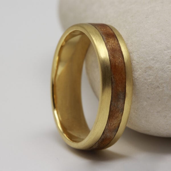 The Ribble: Recycled 18ct Gold Ring with Wood Inlay