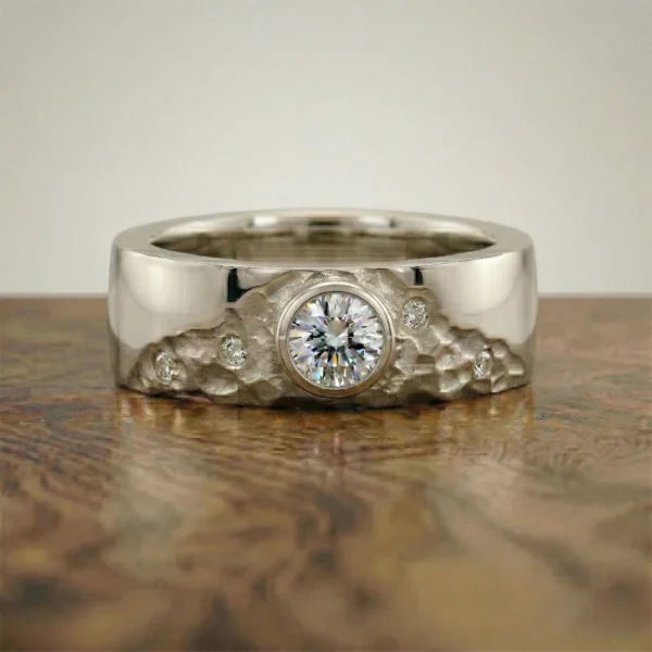 The Loxley: 18ct White Gold Sunrise Mountain Ring with Diamond or Moissanite