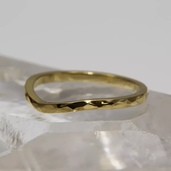 The Keppochan: Ethical 18ct Gold Hammered Curved Wedding Ring