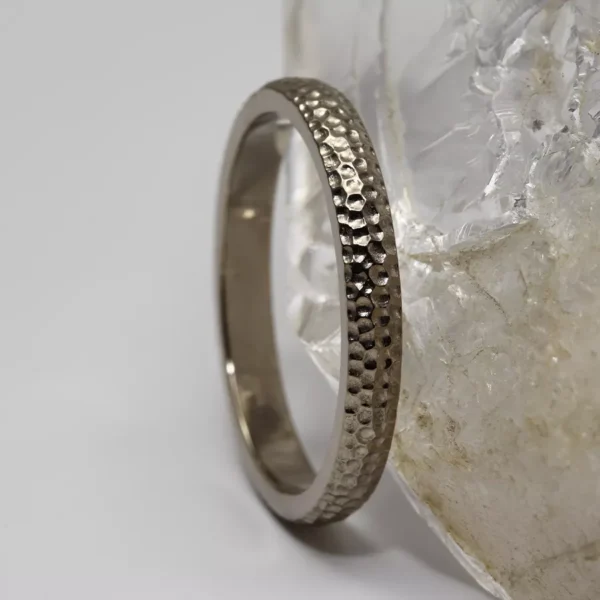 The Finglen: Handmade 14ct White Gold Wedding Ring with Honeycomb finish