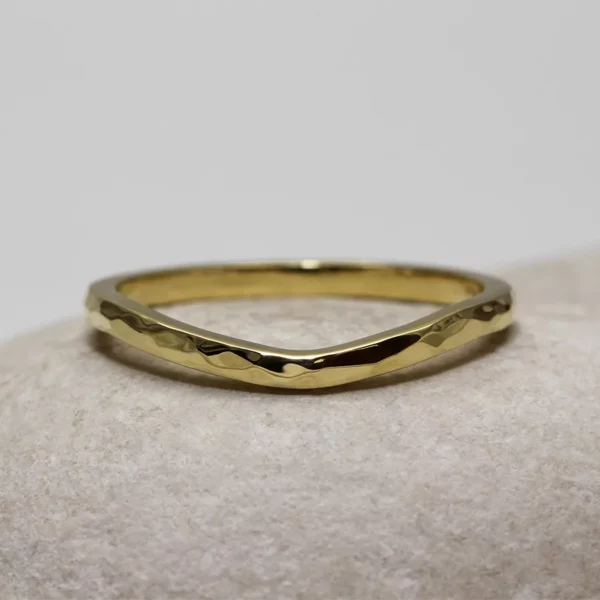 The Keppochan: Ethical 18ct Gold Hammered Curved Wedding Ring