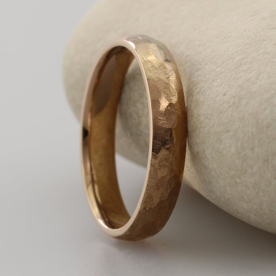 Handmade 18ct Rose Gold Hammered Wedding Band Ready To Wear
