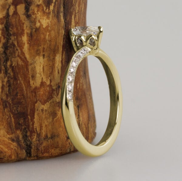 The Tywi: Handmade 14ct Gold Pear Cut Solitaire Engagement Ring with Pavé Set Shoulders