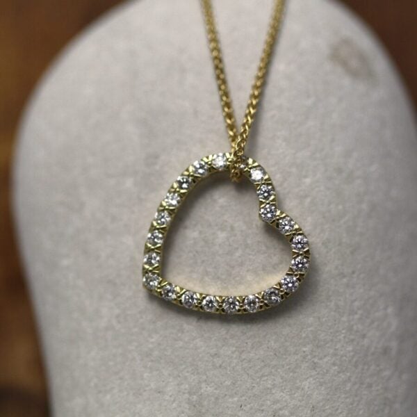 Handmade 9ct Yellow Gold and Diamond Open Heart Pendant