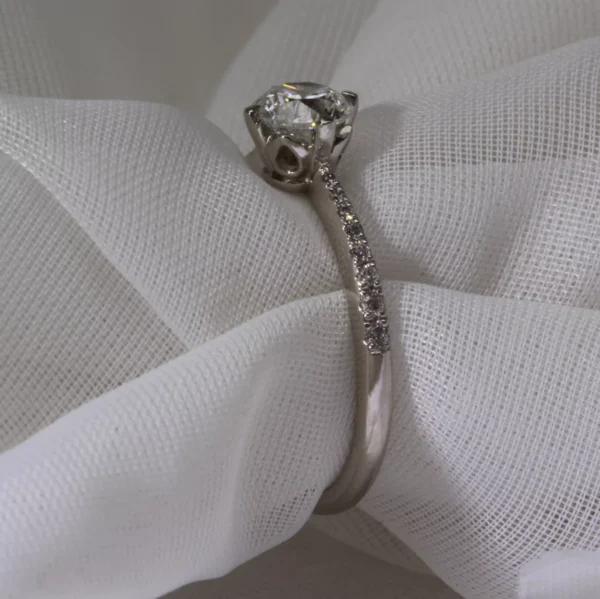 The Glendevon: Handmade 950 Platinum Tulip Setting Solitaire Engagement Ring with Pave Set Shoulders