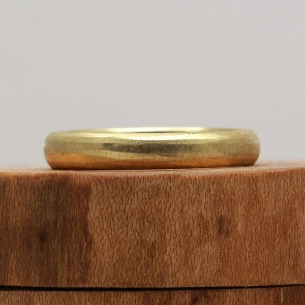 The Spey: Ethical 14ct Yellow Gold Wedding Ring with File Cut Finish