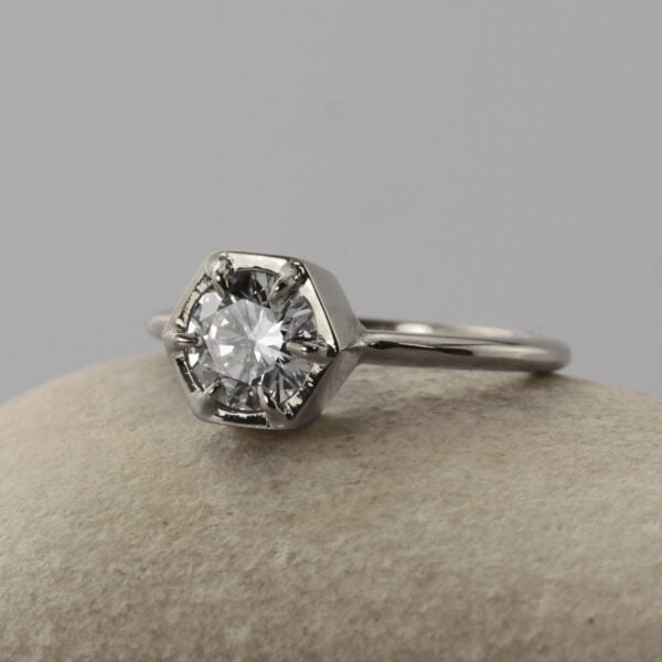 The Douglas: 950 Platinum Hexagon Claw Set Diamond or Moissanite Solitaire Engagement Ring