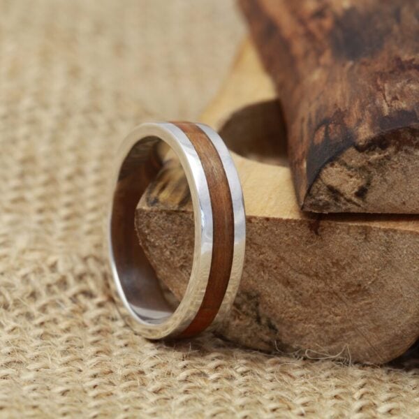 The Turret: Ethical 18ct White Gold Ring with Wood Inlay
