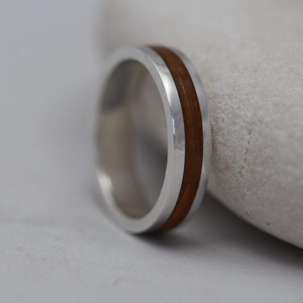 The Turret: Ethical 18ct White Gold Ring with Wood Inlay