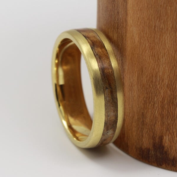 The Ribble: Recycled 18ct Gold Ring with Wood Inlay