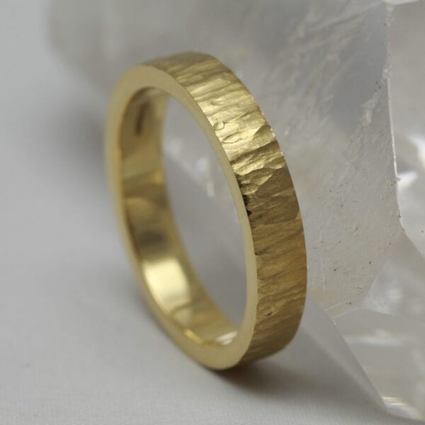 The Coul: Handmade 14ct Yellow Gold Wedding Band with bark effect finish