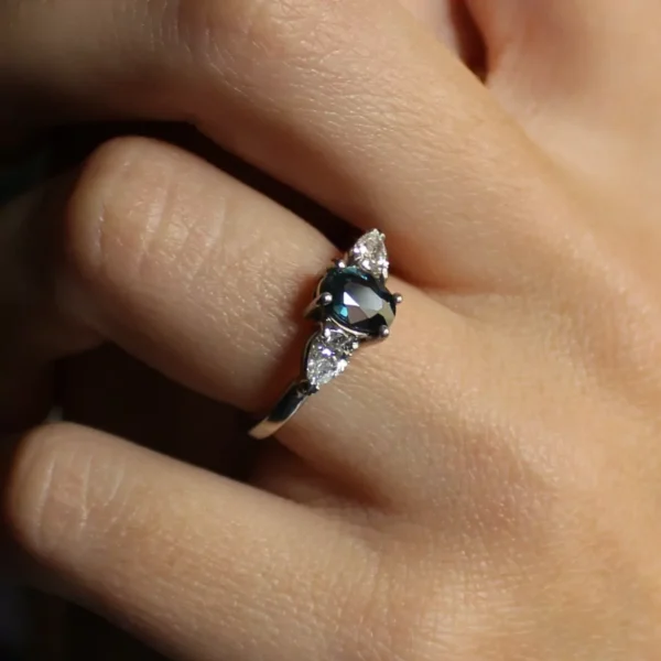 The Borland: Handmade 950 Platinum Oval Teal Sapphire Engagement Ring with Pear Cut Diamonds or Moissanite