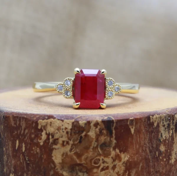 The Moye: Handmade 14ct Yellow Gold Ruby and Diamond or Moissanite Engagement Ring