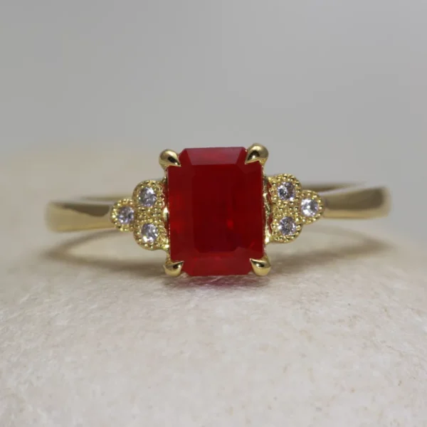 The Moye: Handmade 18ct Yellow Gold Ruby and Diamond or Moissanite Engagement Ring