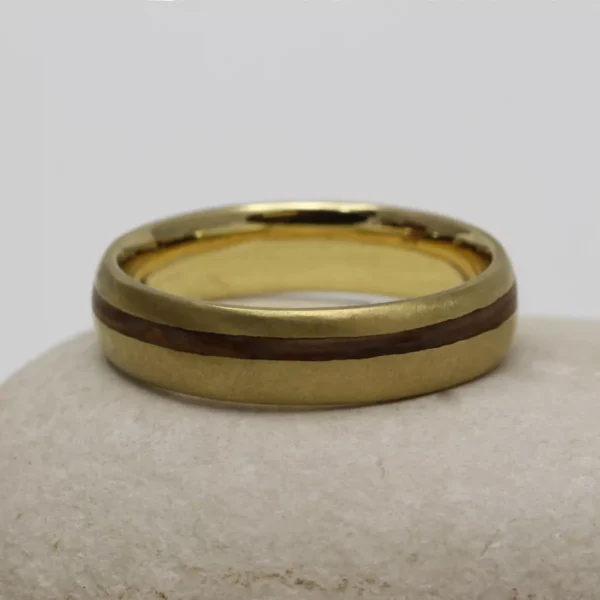 The Cononish: Handmade 14ct Yellow Gold Ring with Wood Inlay