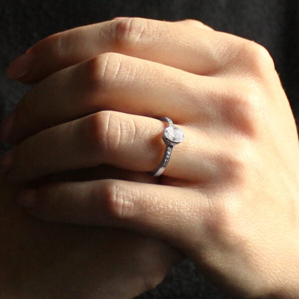 The Faughan: 950 Platinum Partial Collet Oval Diamond or Moissanite Engagement Ring with Pave Set Shoulders