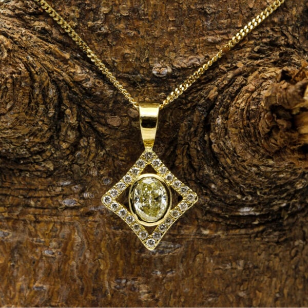 Handmade 18ct Gold Yellow Lab Grown Diamond Halo Pendant 0.75ct ctw