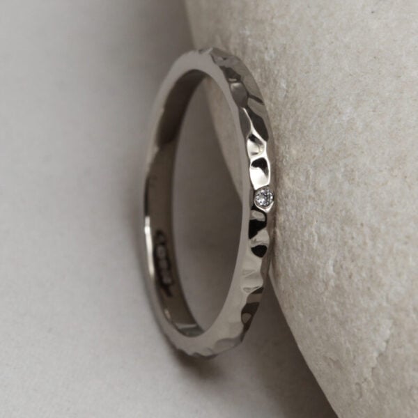 The Kinglass: 950 Platinum Hammered Ring with Diamond or Moissanite