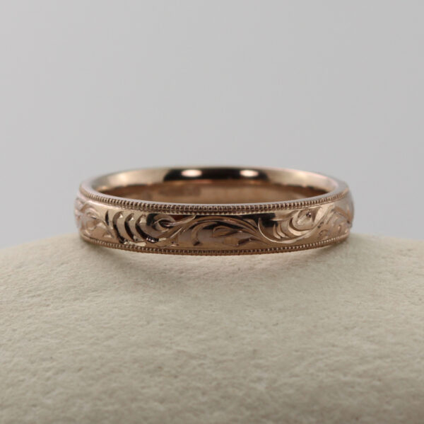 The Eden: Hand Engraved Forest Canopy 18ct Rose Gold Ring with Milgrain Edge