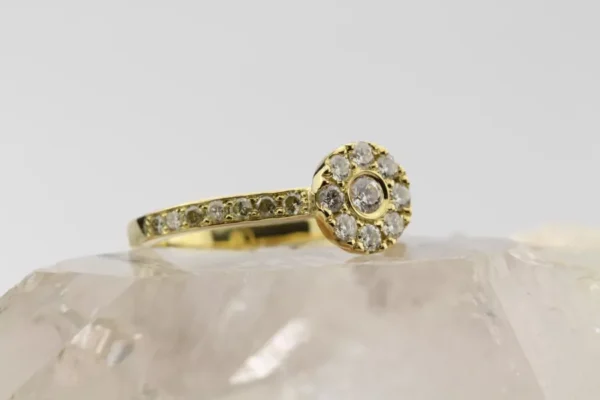 The Lea: Handmade 18ct Gold Wed-fit Diamond or Moissanite Halo Engagement Ring
