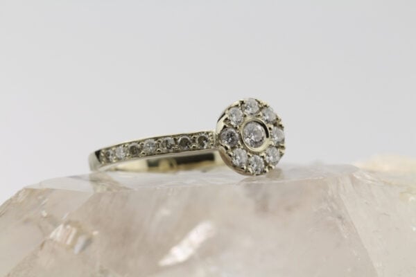 The Lea: Handmade 18ct White Gold Wed-fit Diamond or Moissanite Halo Engagement Ring