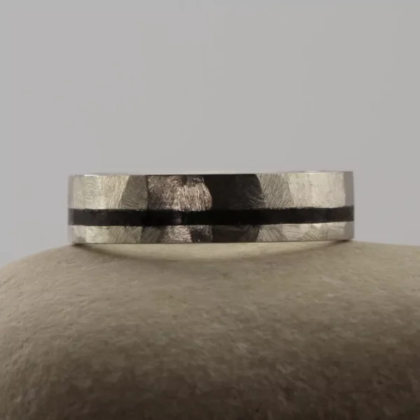 The Kirk: Recycled 950 Platinum Ring with Icelandic Basalt Inlay
