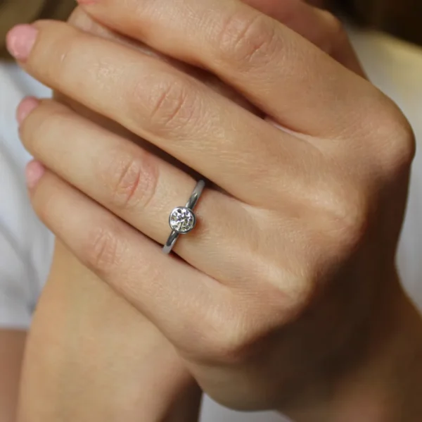 The Aise: Recycled 950 Platinum Bezel Set Diamond or Moissanite Engagement Ring