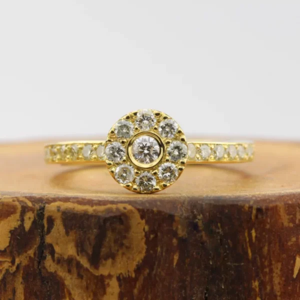 The Lea: Handmade 18ct Gold Wed-fit Diamond or Moissanite Halo Engagement Ring