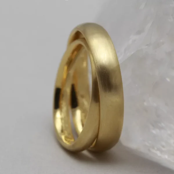 The Newlands Duo: Handmade 14ct Yellow Gold Wedding Ring Set with Matt finish
