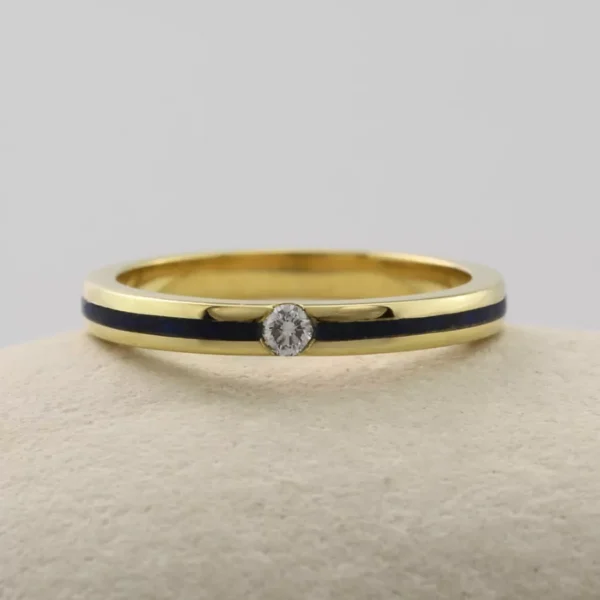 The Sherbourne: Recycled 18ct Gold Ring with Lapis lazuli Inlay and Diamond or Moissanite