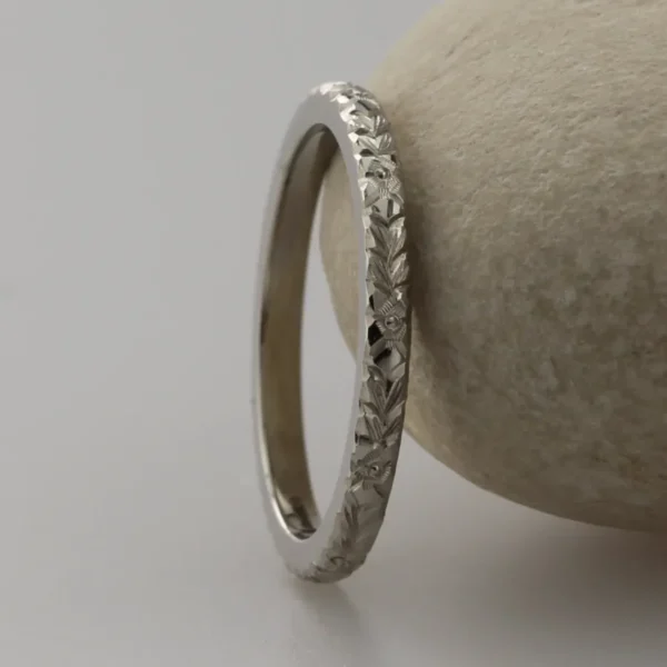 The Swale: Hand Engraved Orange Blossom 950 Platinum Ring
