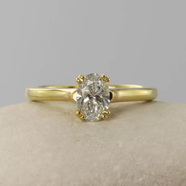 The Ouse: Handmade 18ct Gold Wed-fit Oval Cut Diamond or Moissanite Engagement Ring