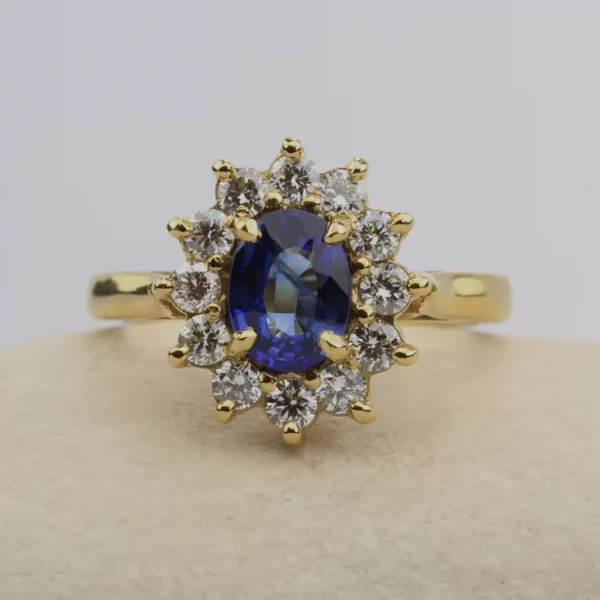 The Duskintry: Handmade 14ct Gold Sapphire and Diamond or Moissanite Cluster Engagement Ring
