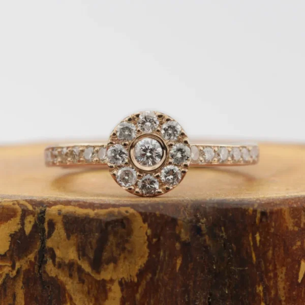 The Lea: Handmade 18ct Rose Gold Wed-fit Diamond or Moissanite Halo Engagement Ring