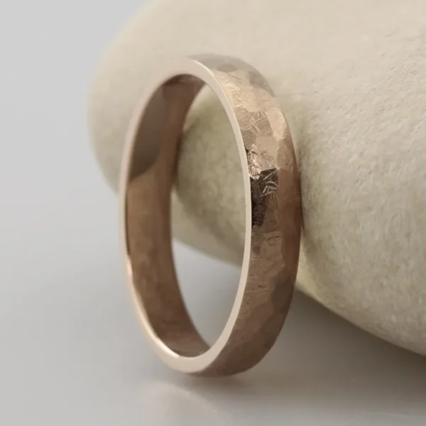 The Carle: Eco 14ct Rose Gold Wedding Ring with Hammered finish